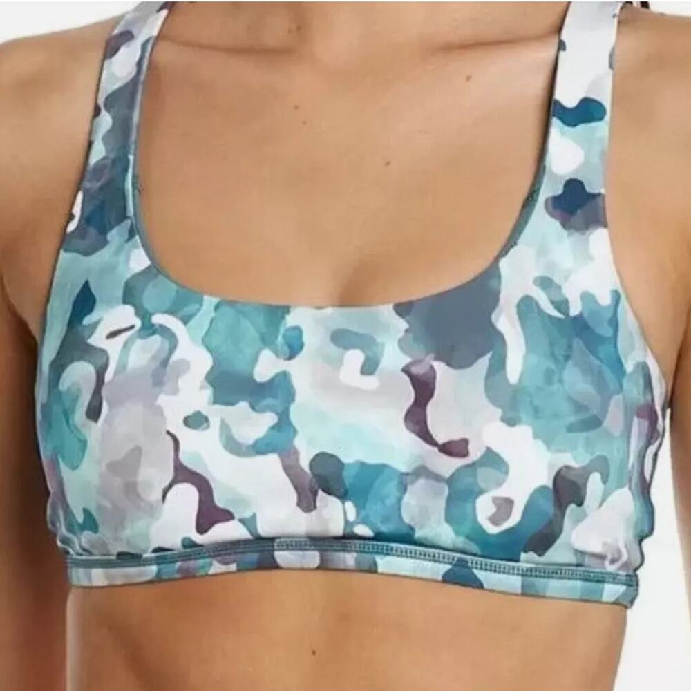 Spanx Low Impact Support Multi Camo Print Scoop Neck Sports Bra Sz L